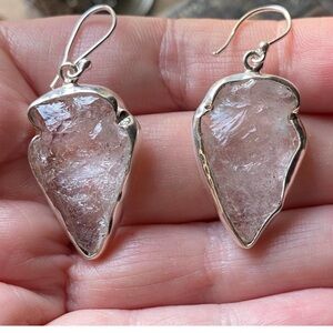 Unique Sterling Silver, Quartz Arrow Head Carved Earrings